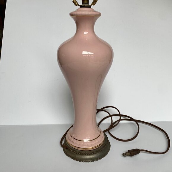 Vintage Light Pink Glass & Metal Floral Table Lamp - Picture 7 of 10